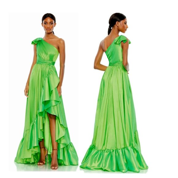 Mac Duggal Lime Green Ruffled Maxi Dress - Picture 1 of 15